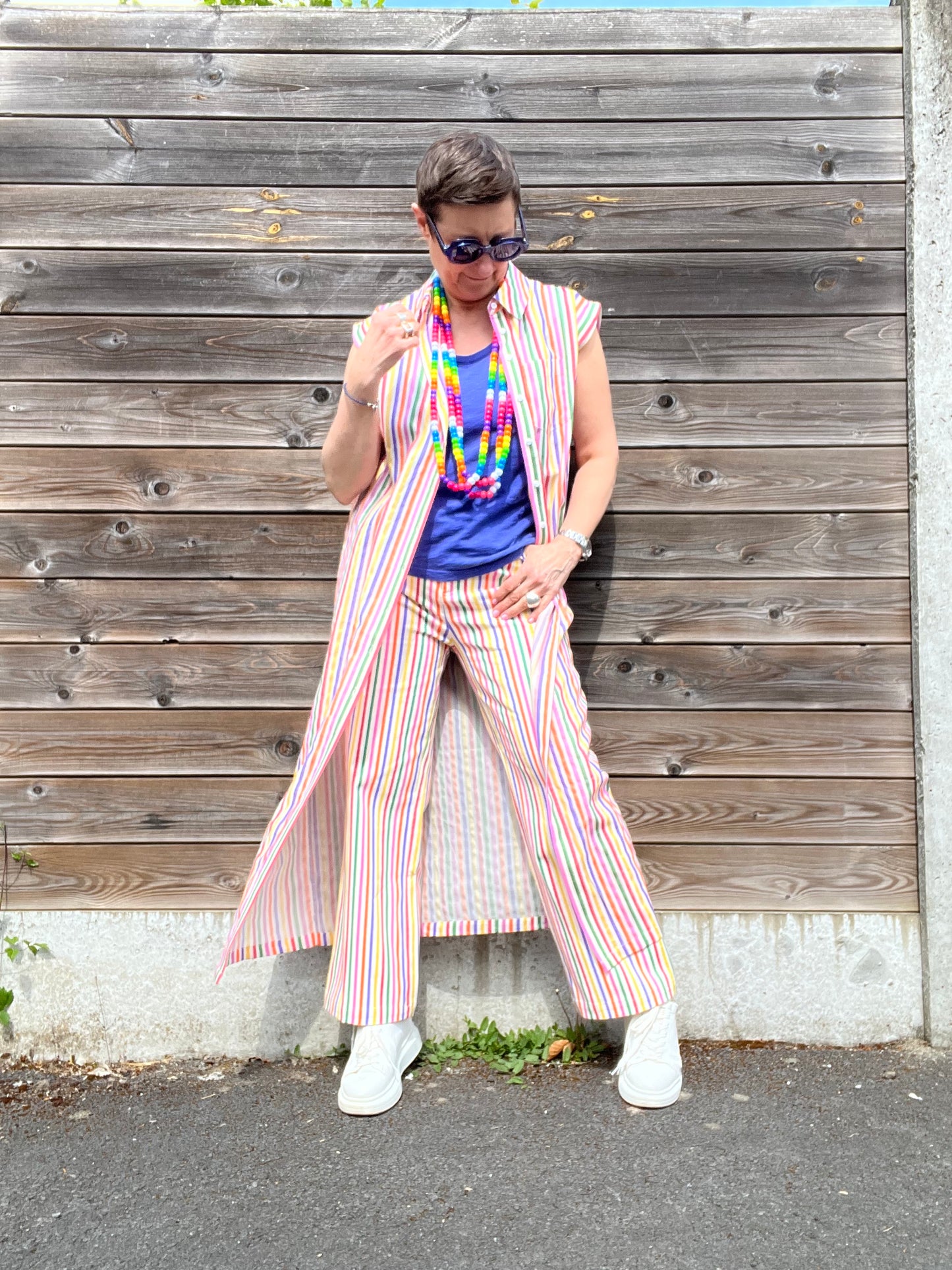 PALON pantalon droit à rayures multicolores
