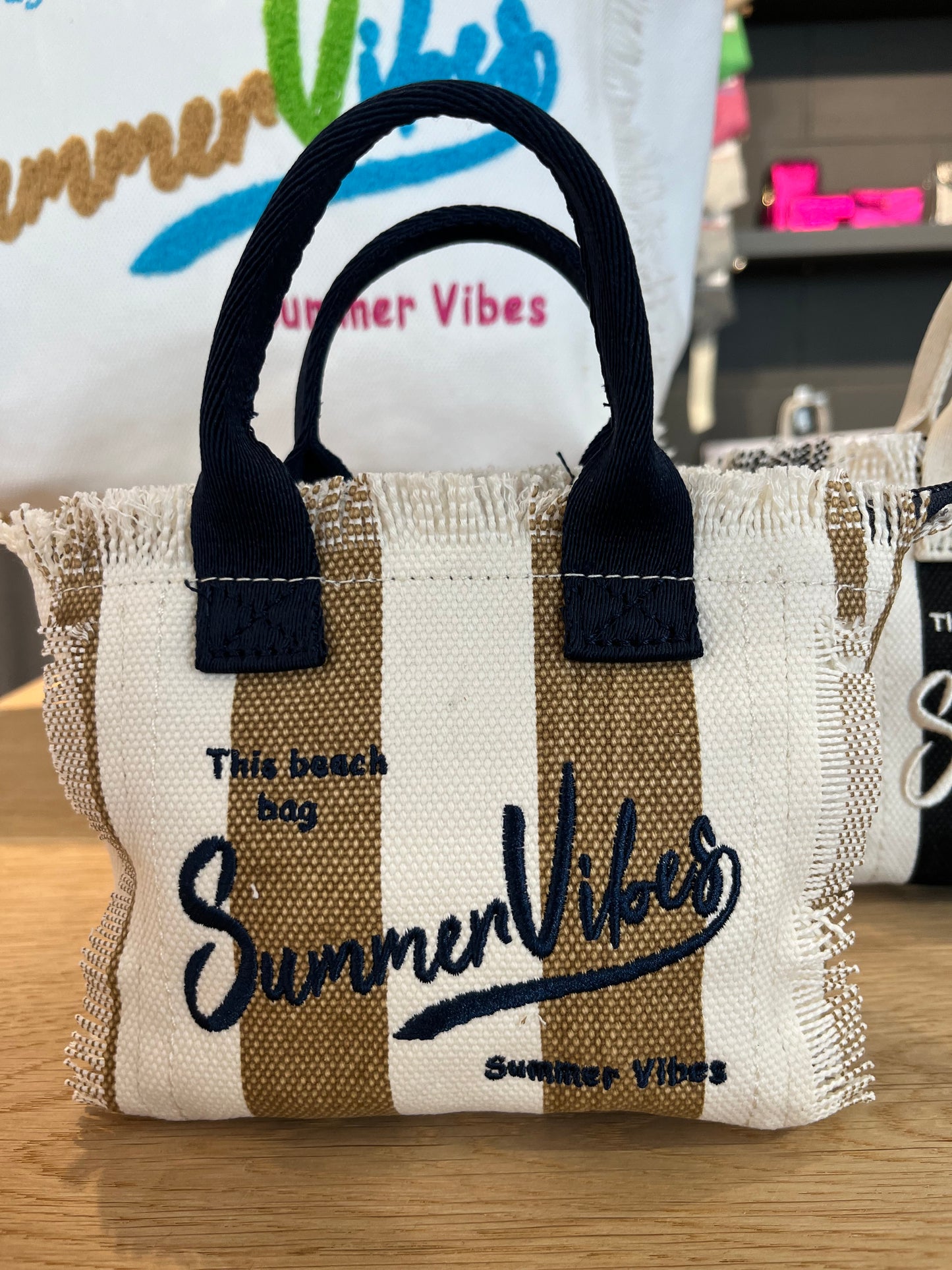 MINIBARTH cabas en canvas brodé SUMMER VIBES beige/navy