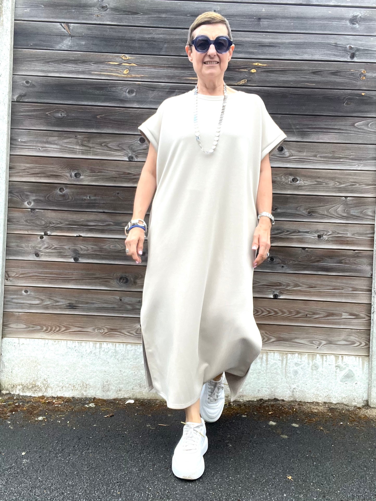 REALTIME robe longue en jersey beige