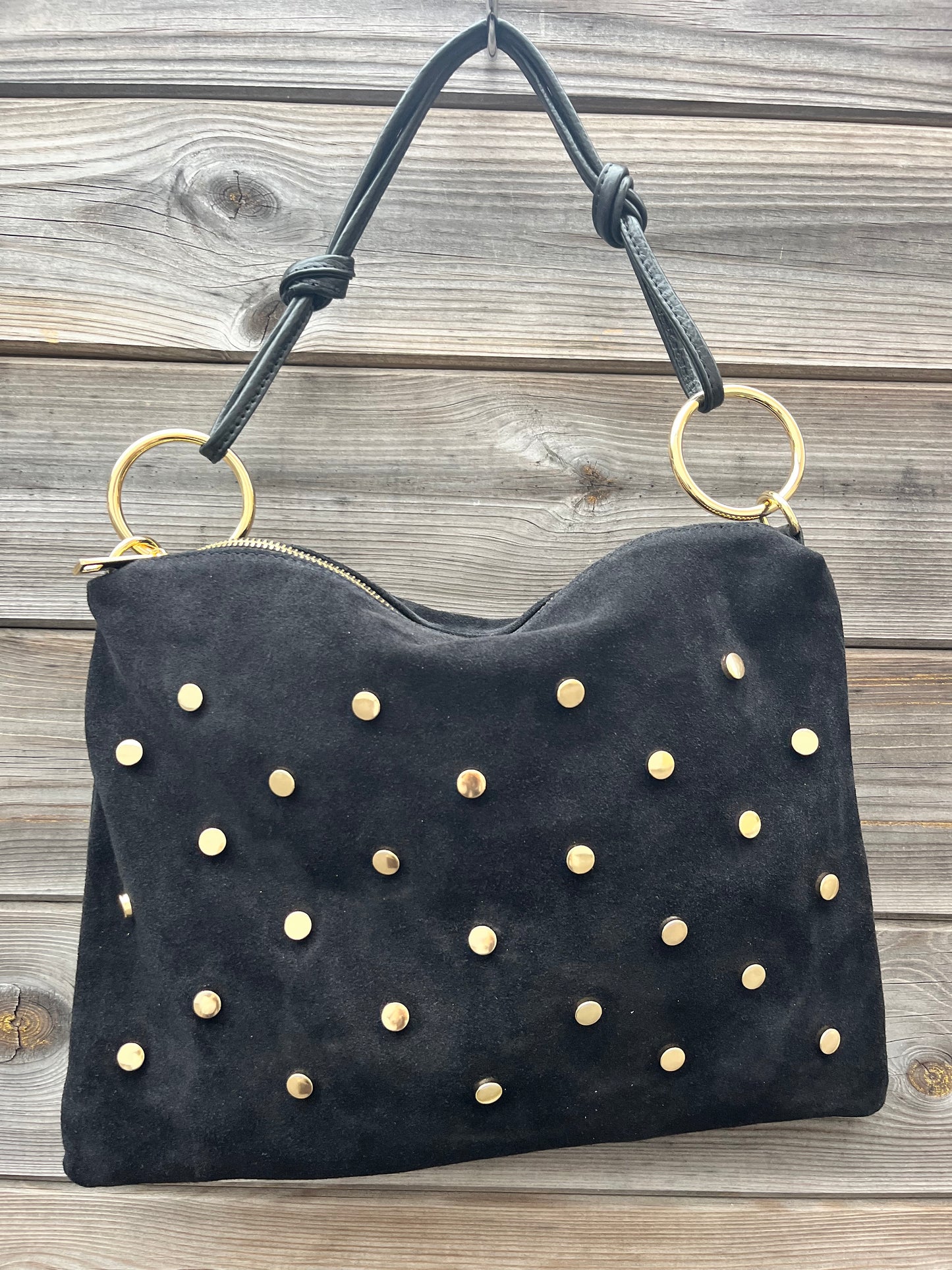 NEO grande pochette cloutée en daim black