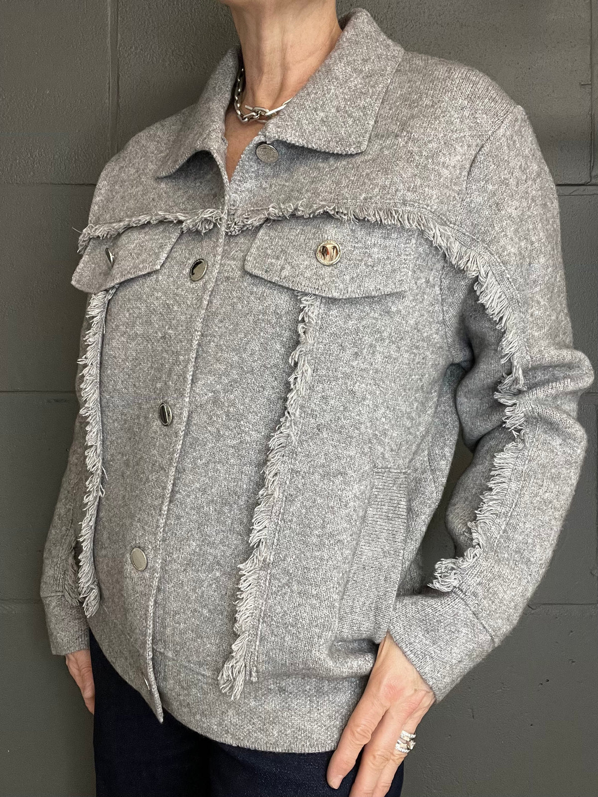 FRANGY gilet veste frangé grey