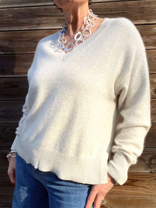 BOULDER pull V fentes côtés beige