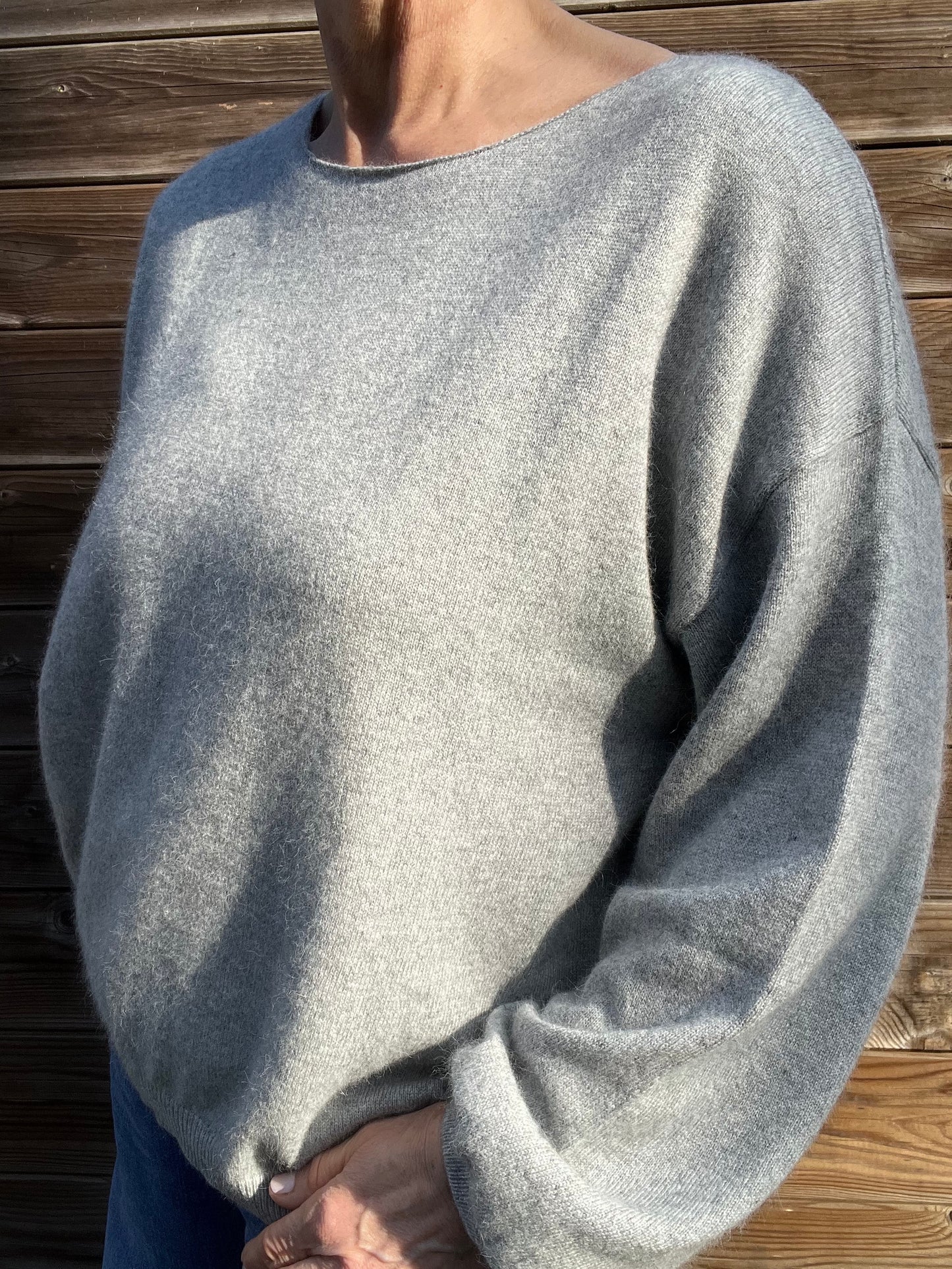LOS ANGELES pull col bateau manches bouffantes grey