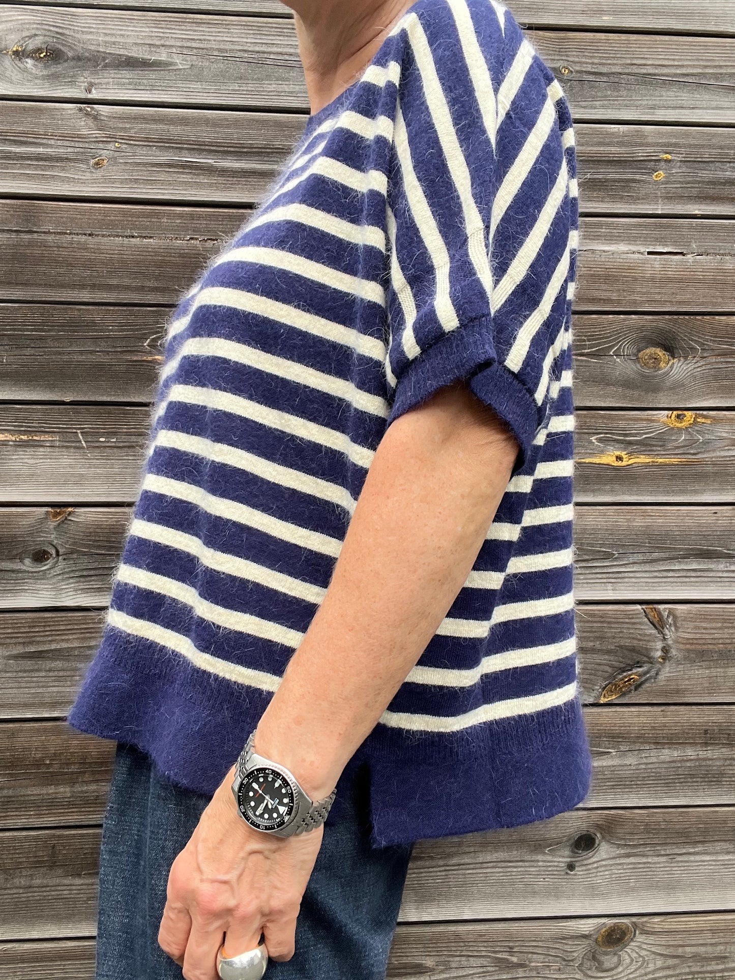 NOELIE pull rayé en angora navy