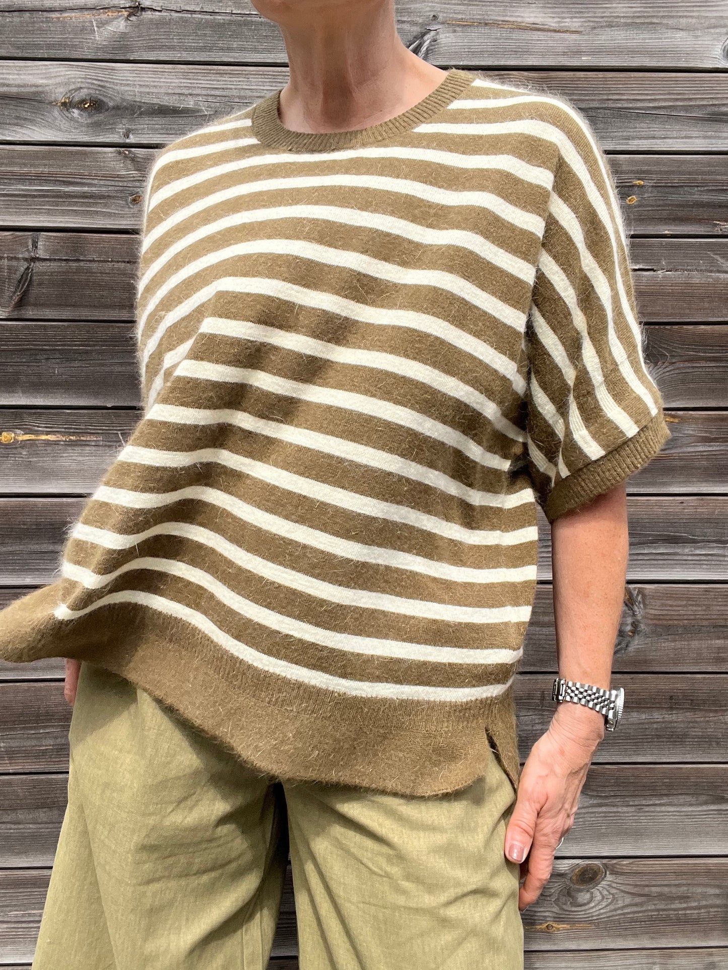NOELIE pull rayé en angora olive