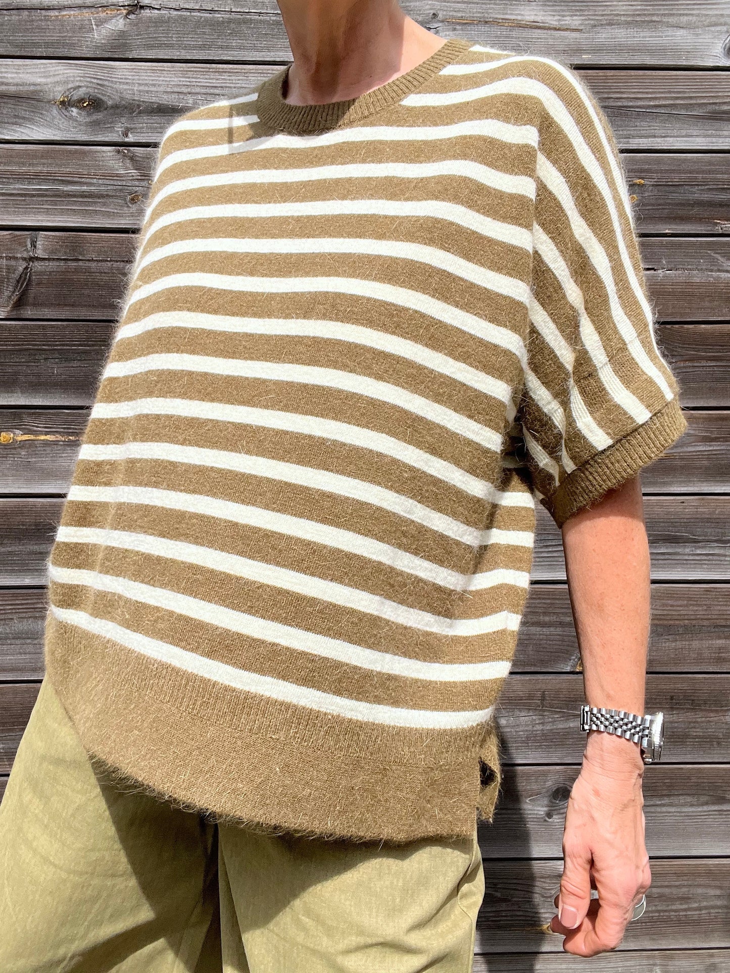 NOELIE pull rayé en angora olive