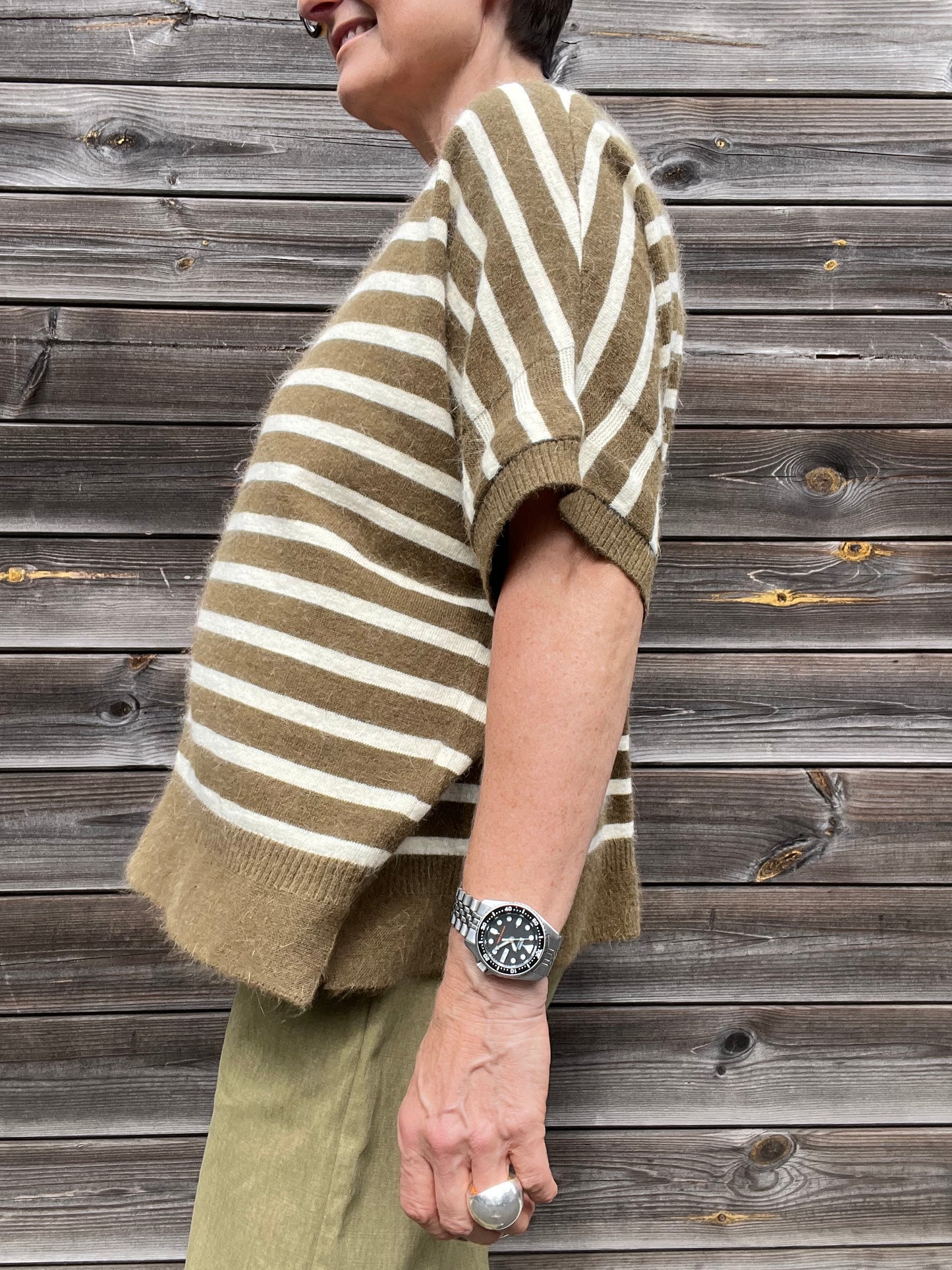 NOELIE pull rayé en angora olive