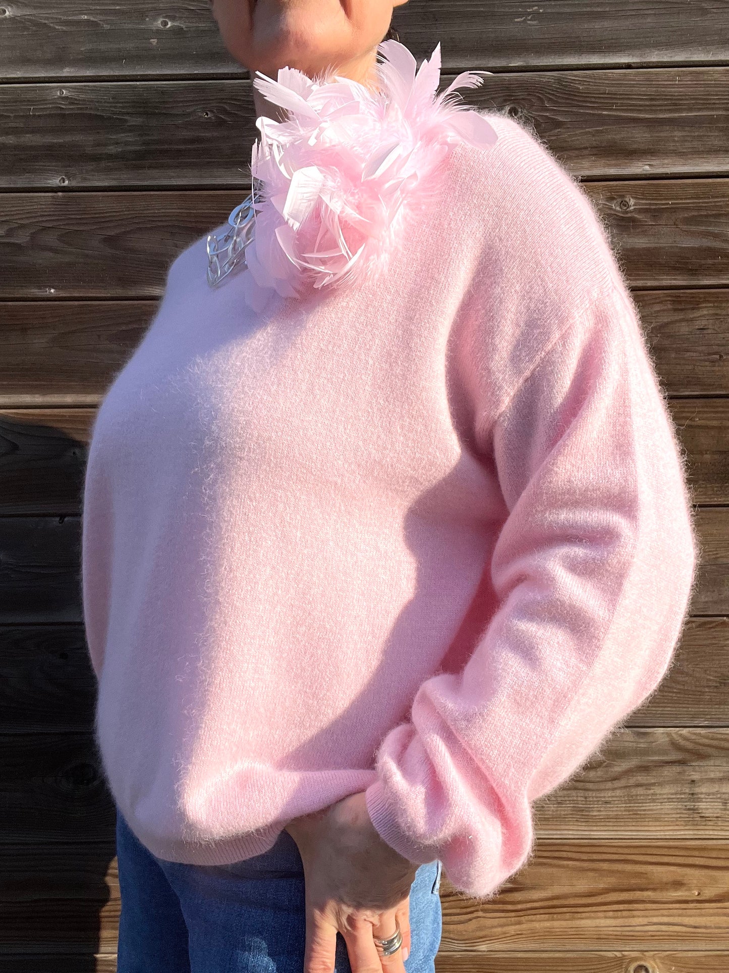 LOS ANGELES pull col bateau manches bouffantes baby pink