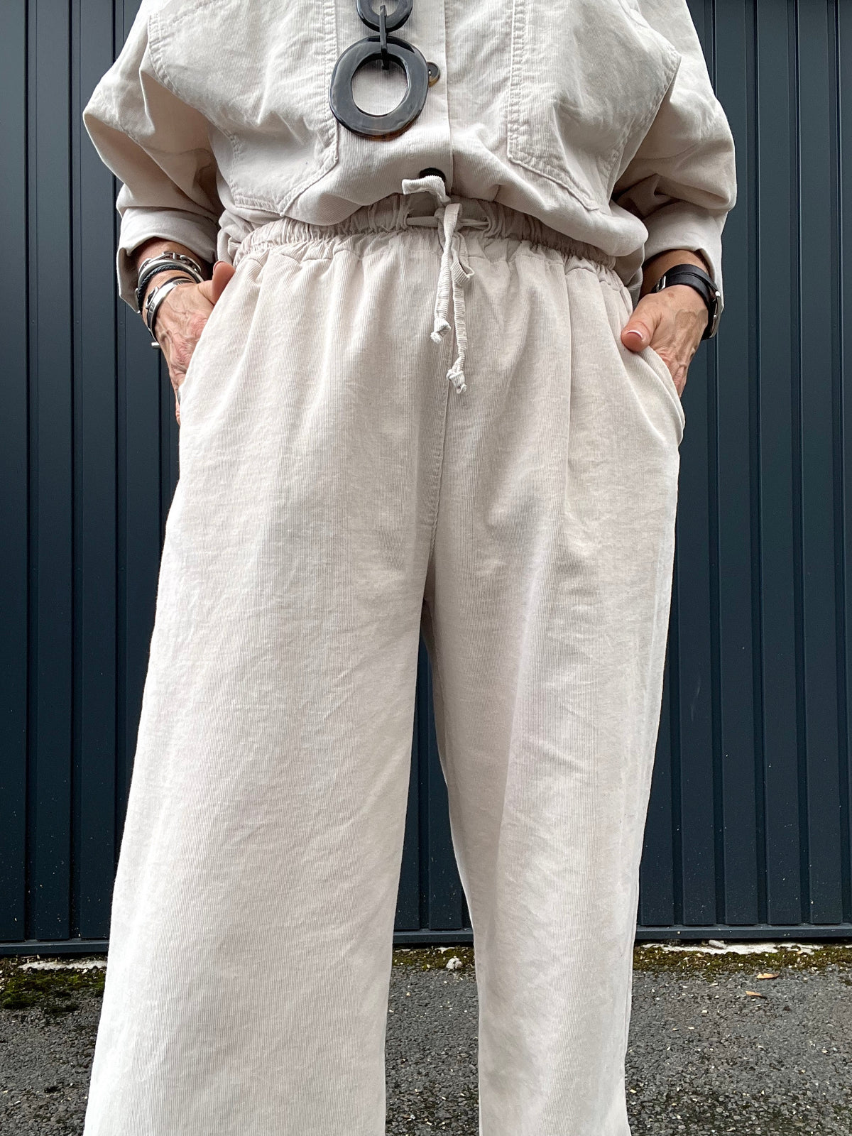 DAVIS pantalon baby velours cream