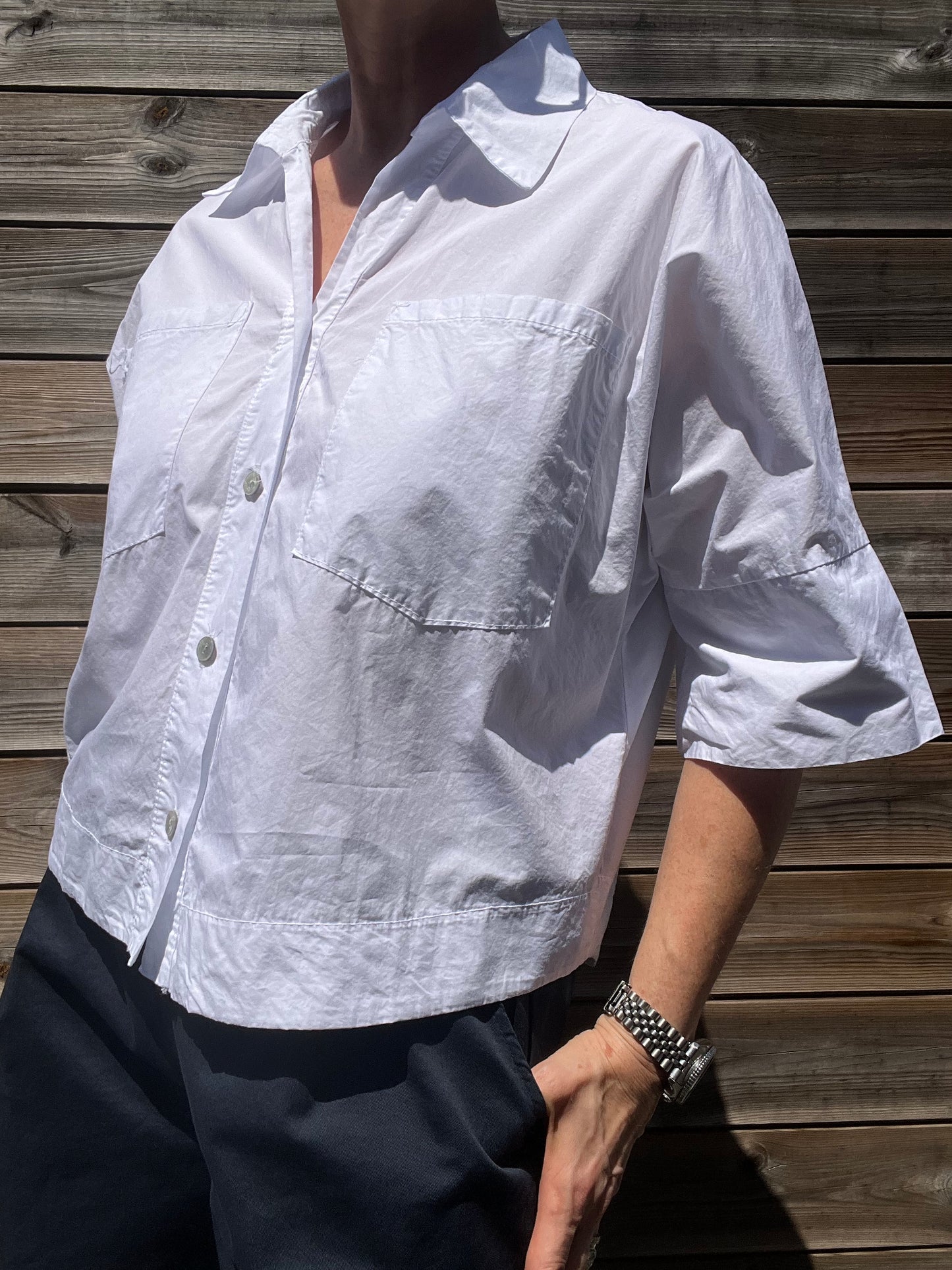RULES chemise croped en popeline white