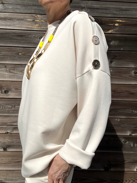 JEWEL blouse jersey boutons bijoux beige