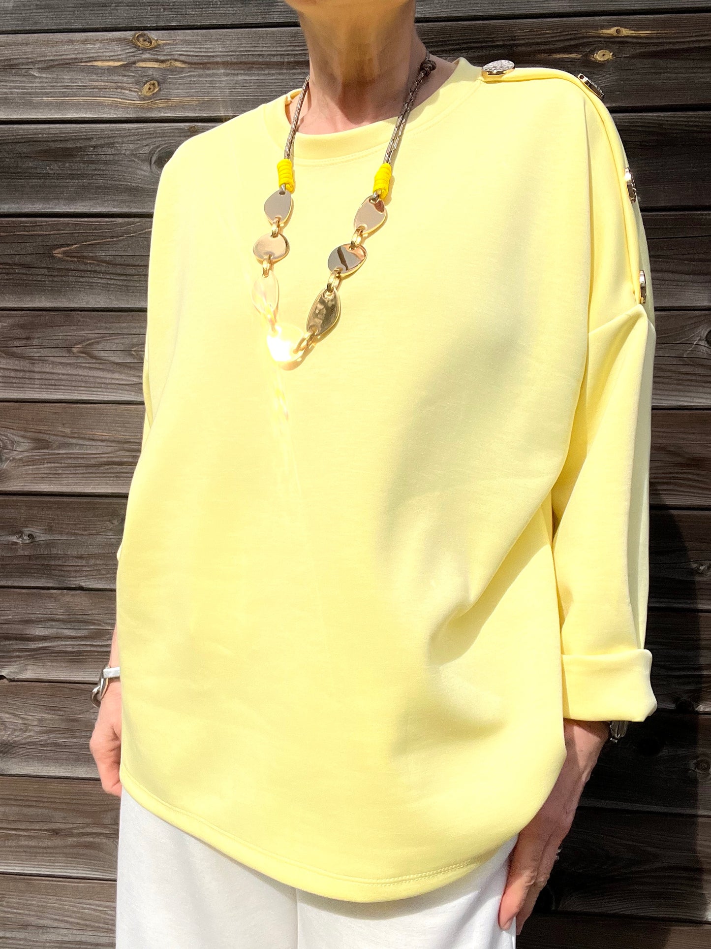 JEWEL blouse jersey boutons bijoux butter yellow