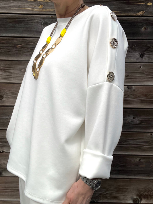 JEWEL blouse jersey boutons bijoux cream