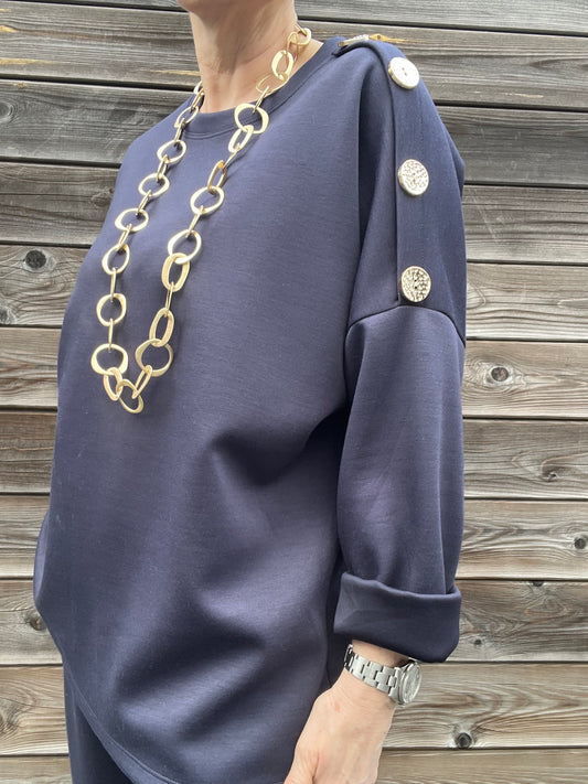 JEWEL blouse jersey boutons bijoux navy