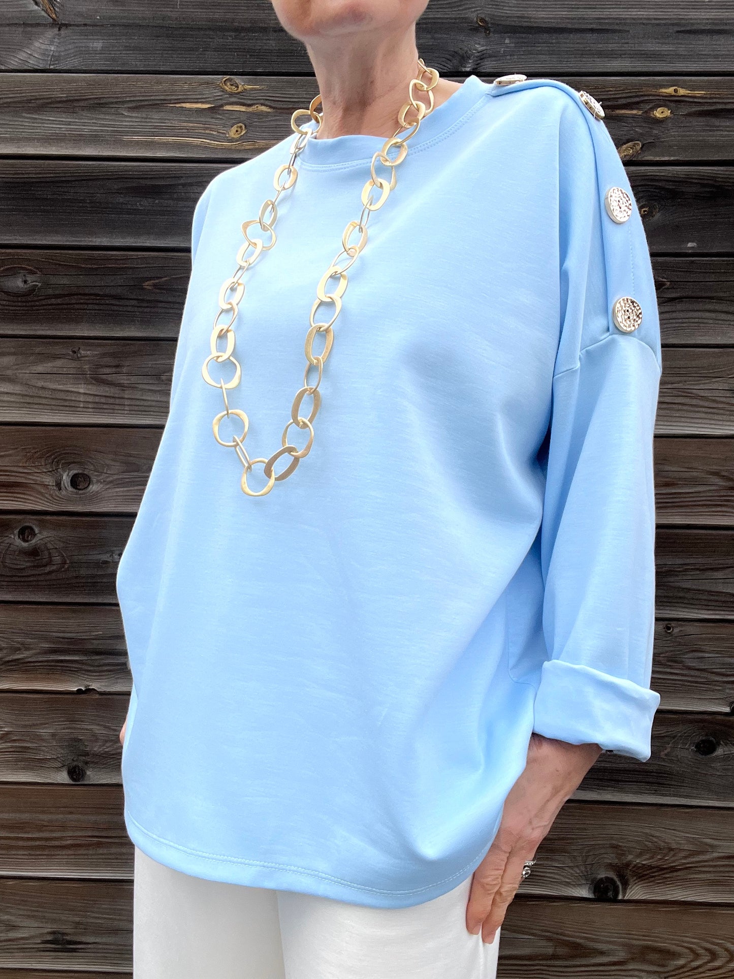 JEWEL blouse jersey boutons bijoux sky