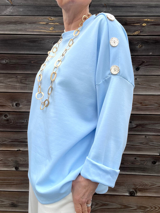 JEWEL blouse jersey boutons bijoux sky