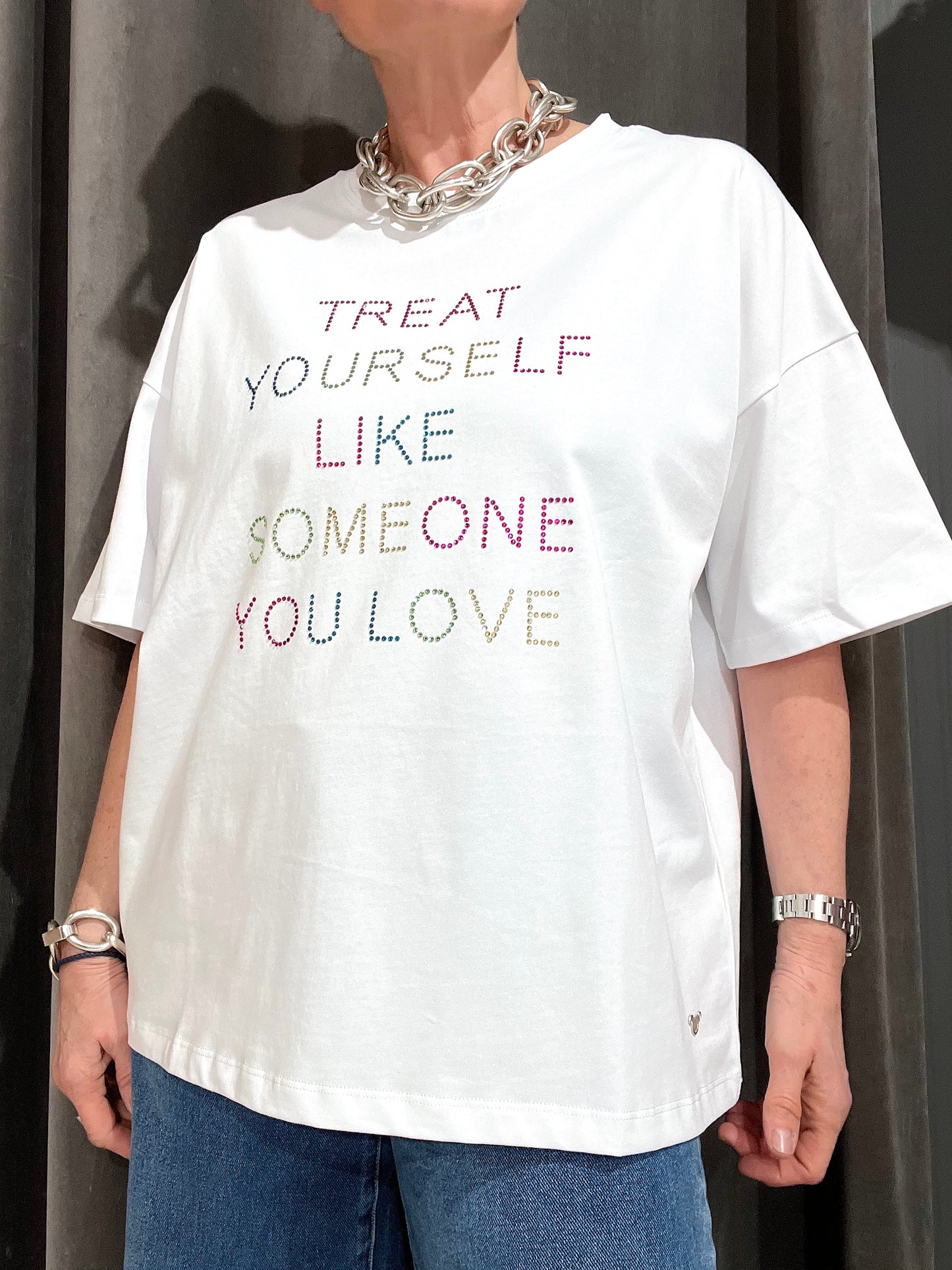 LIA maxi T-shirt à message strass
