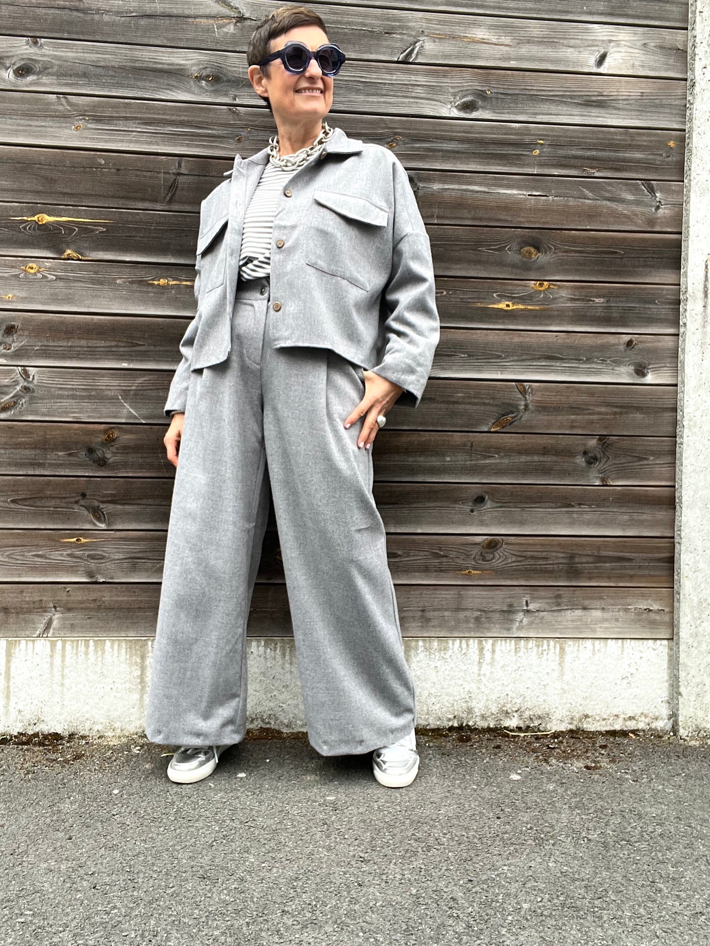 WESLEY pantalon large flanelle grey