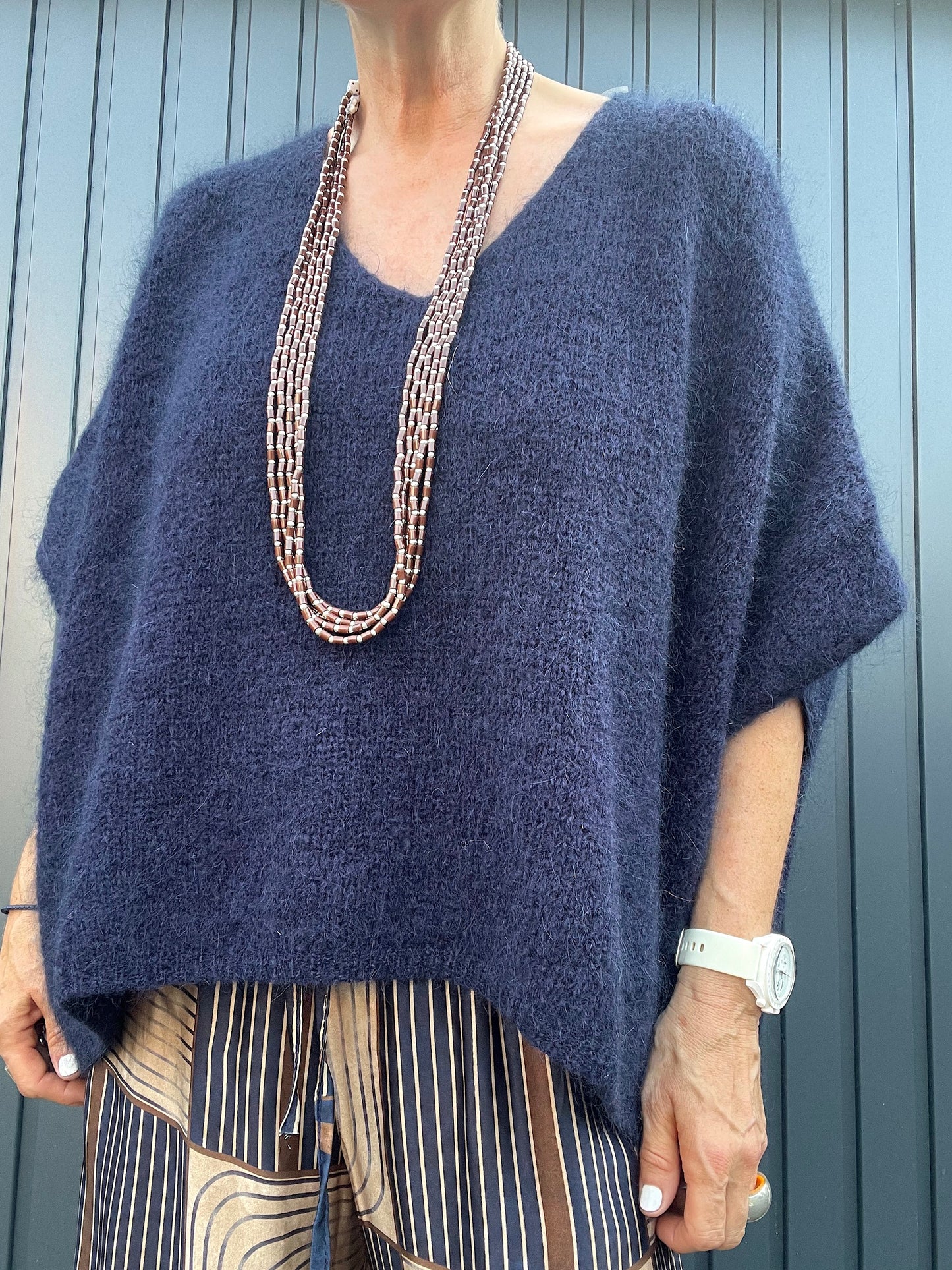 BONNIER pull poncho mohair navy