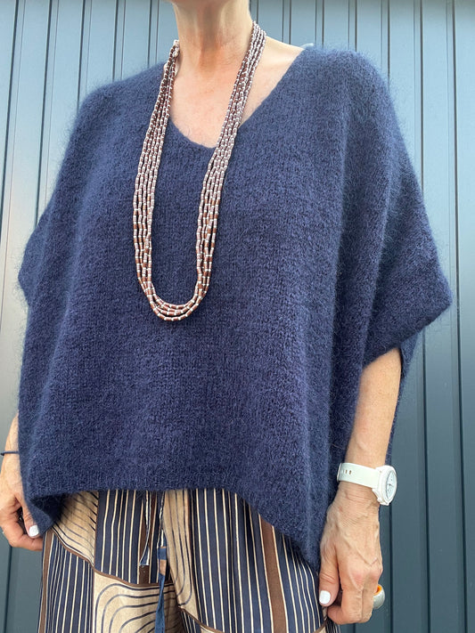 BONNIER pull poncho mohair navy
