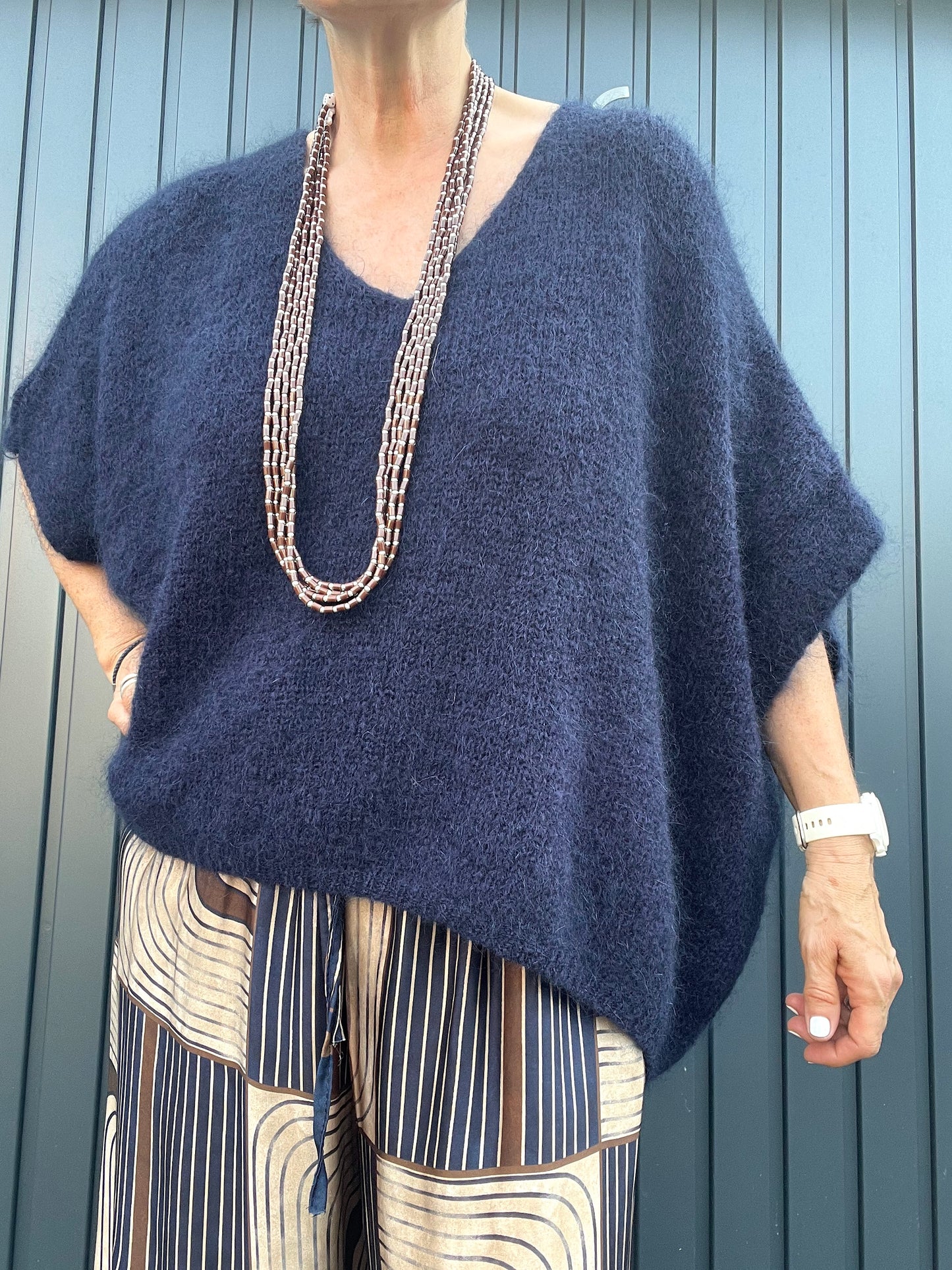 BONNIER pull poncho mohair navy