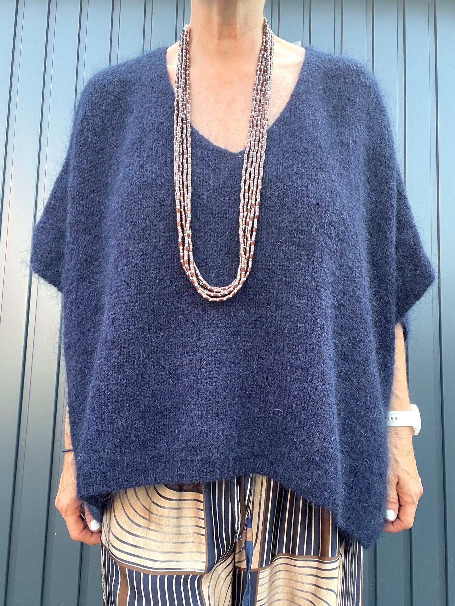 BONNIER pull poncho mohair navy