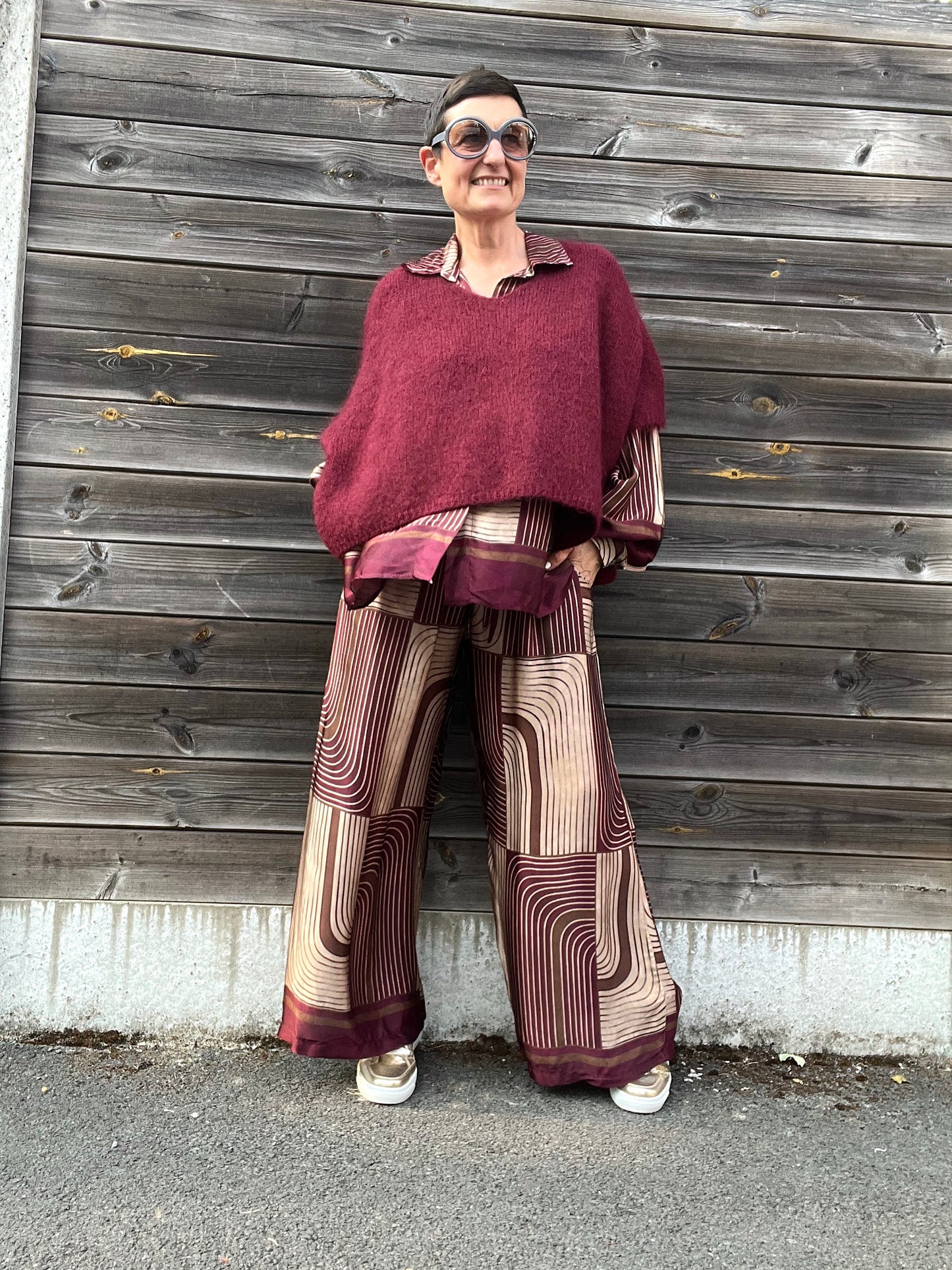 BONNIER pull poncho mohair bordeaux