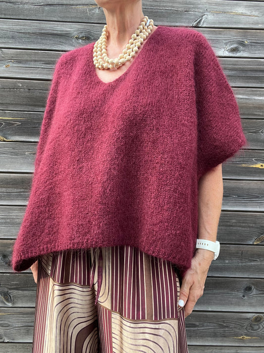 BONNIER pull poncho mohair bordeaux