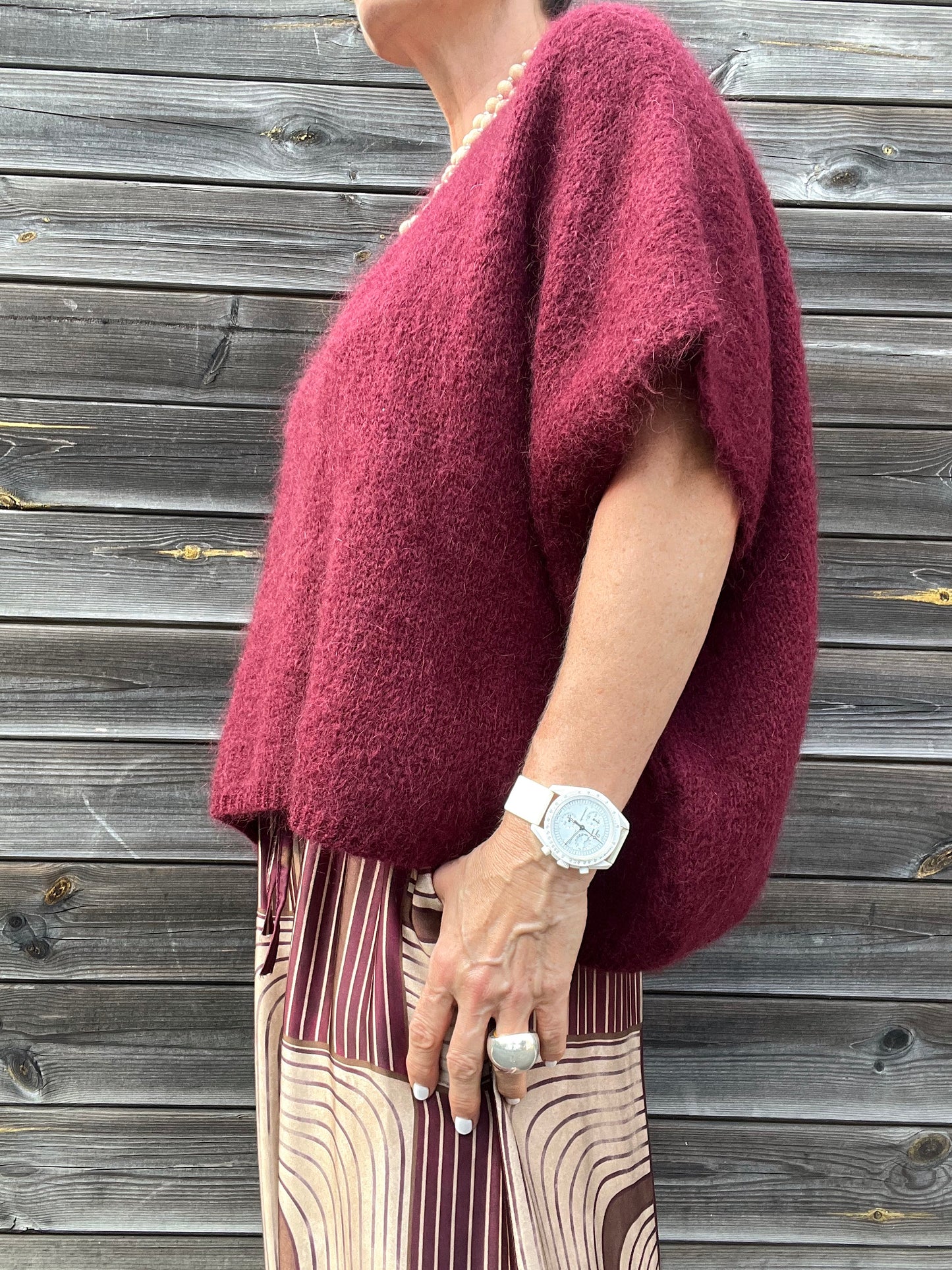 BONNIER pull poncho mohair bordeaux