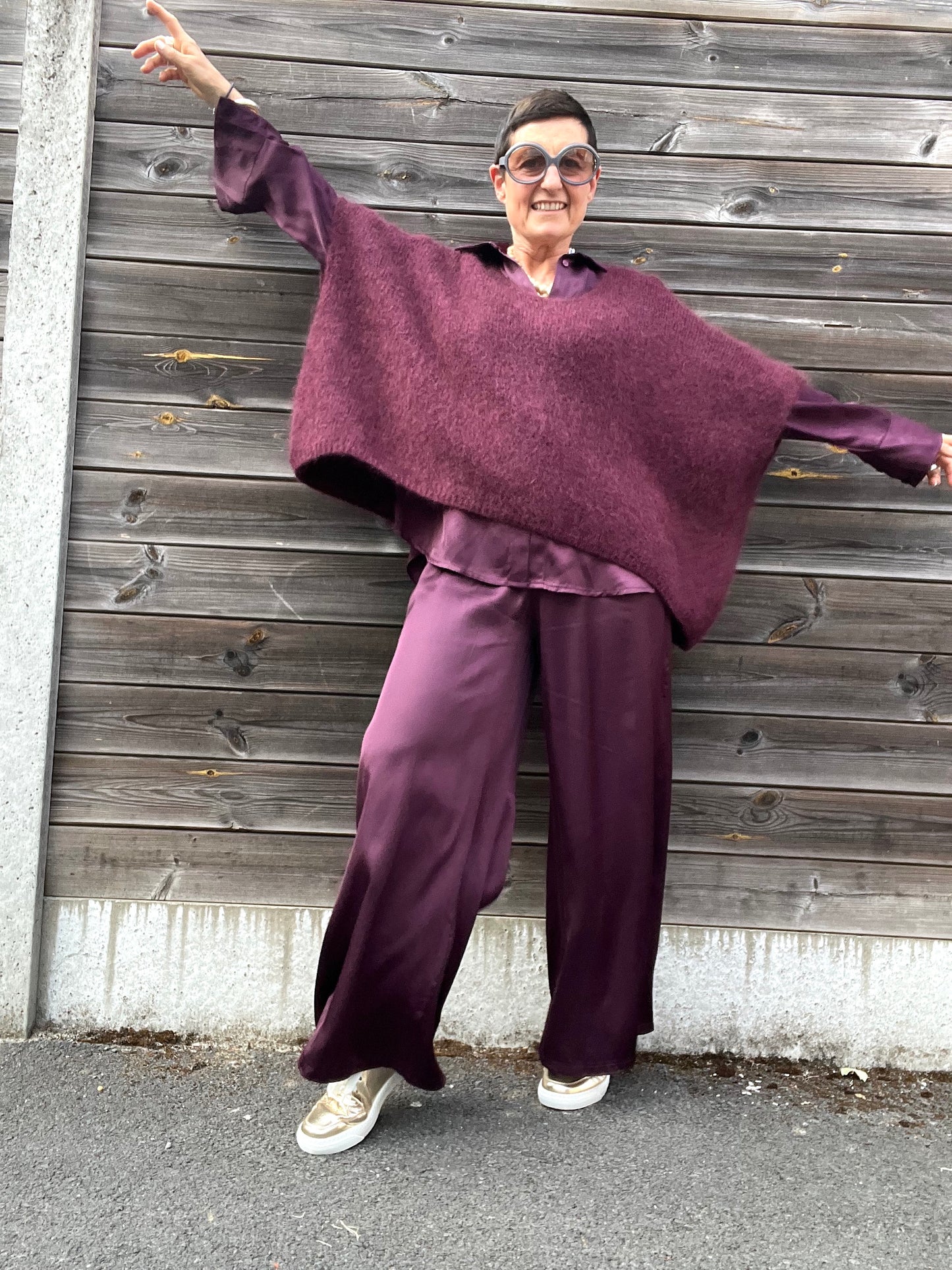 BONNIER pull poncho mohair wine
