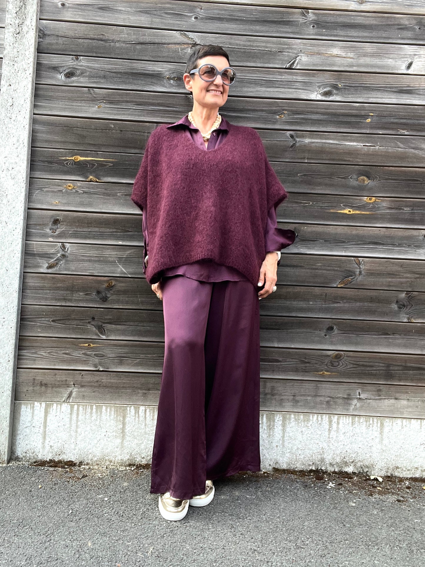 BONNIER pull poncho mohair wine