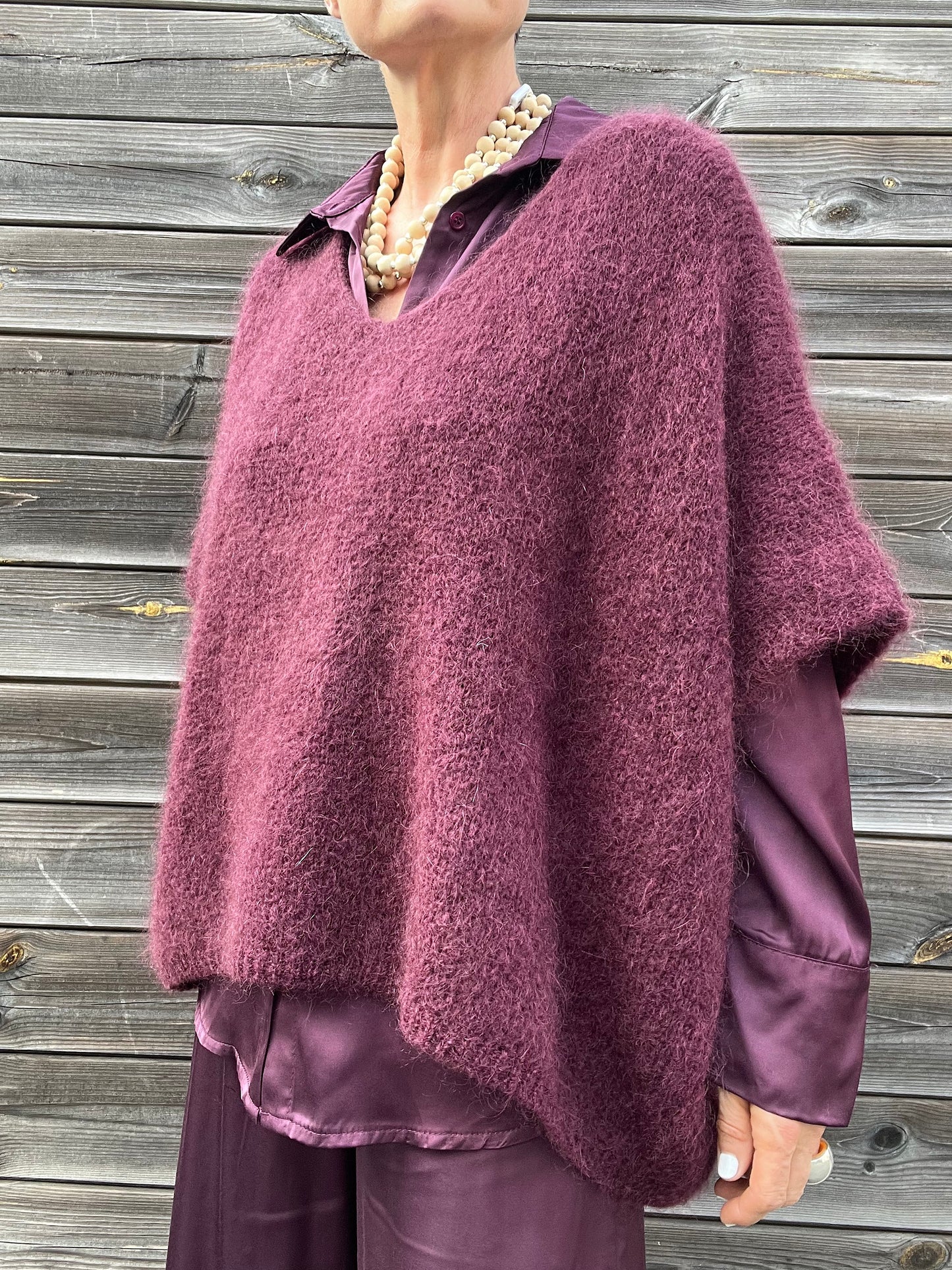 BONNIER pull poncho mohair wine