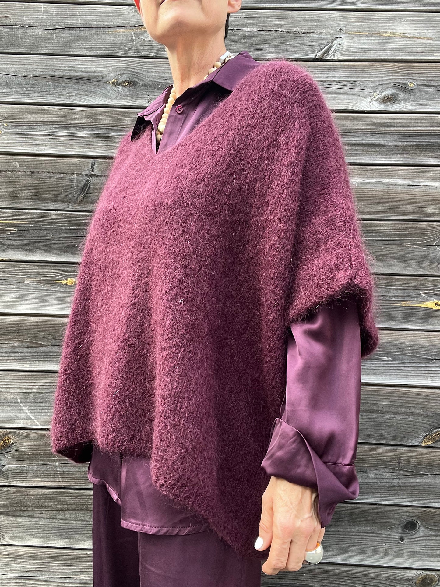BONNIER pull poncho mohair wine