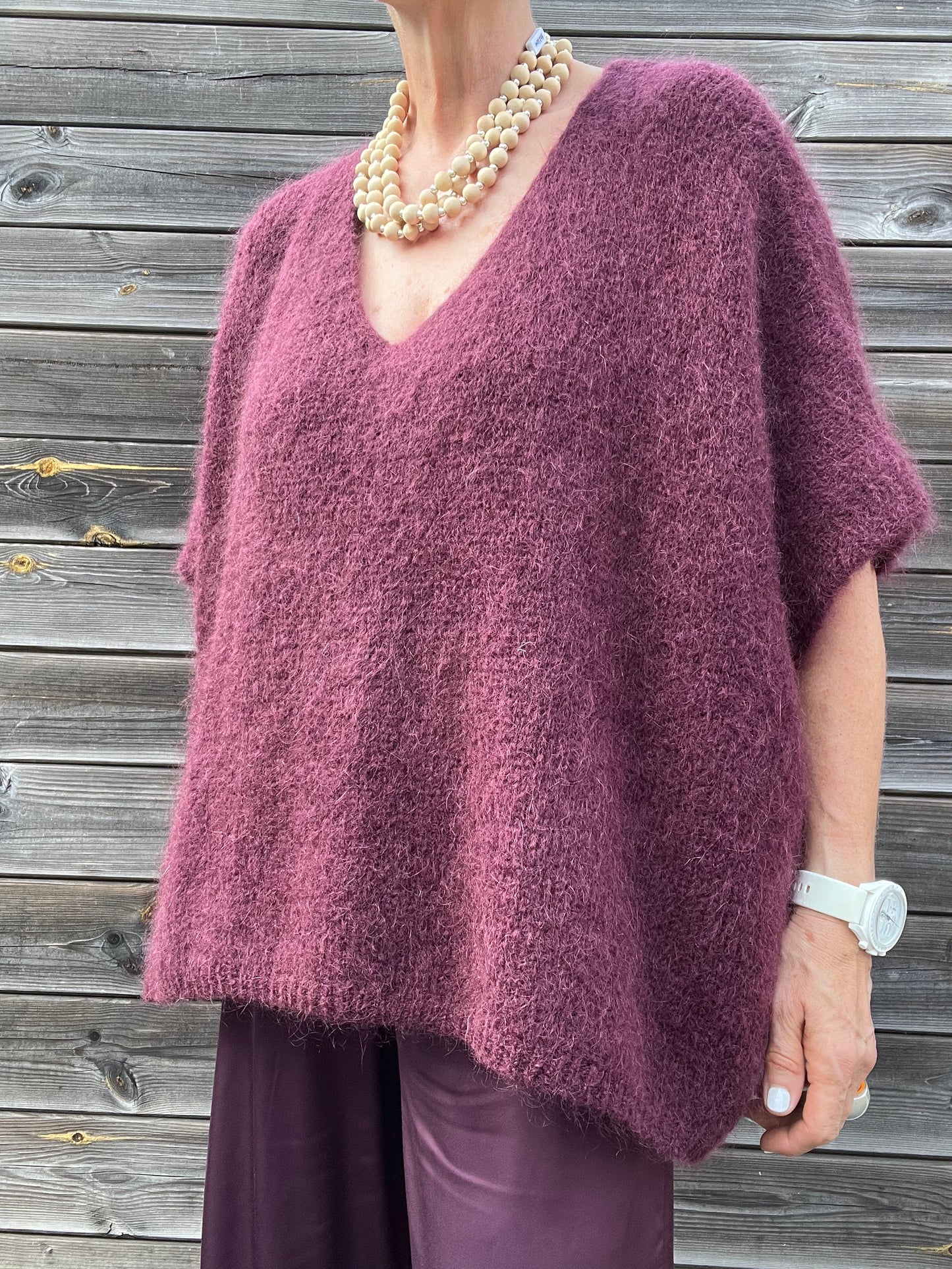 BONNIER pull poncho mohair wine