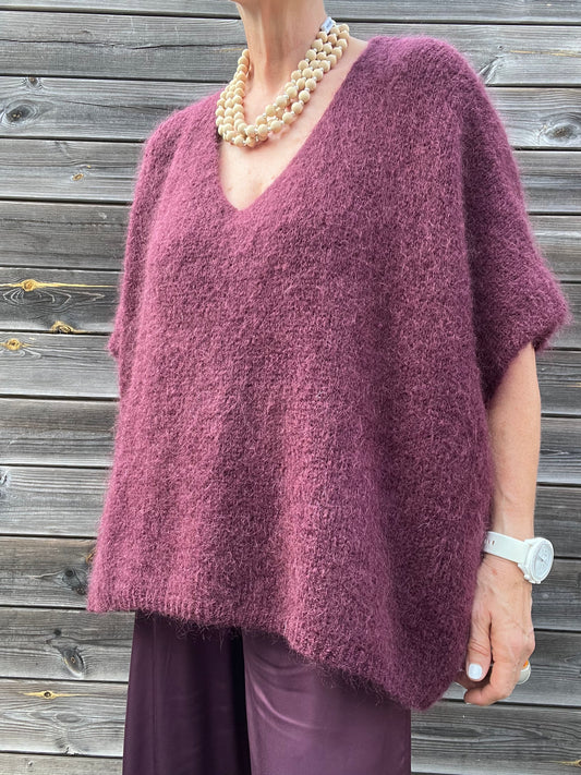 BONNIER pull poncho mohair wine