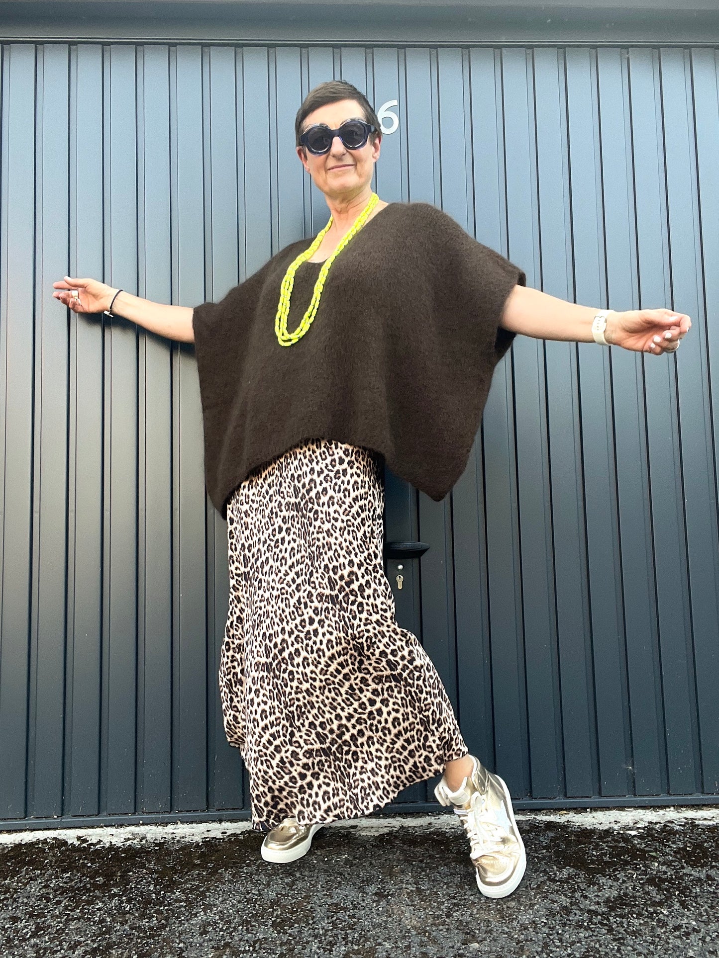 BONNIER pull poncho mohair choco