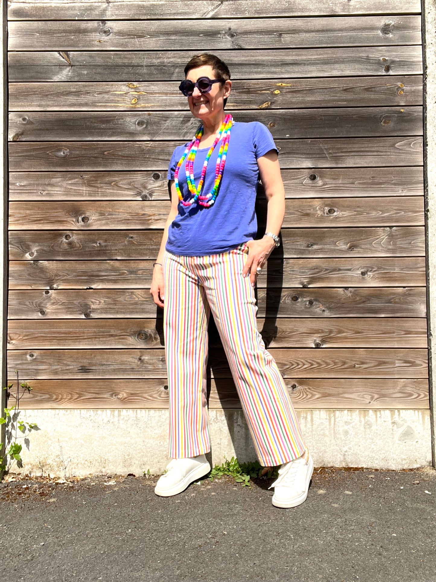 PALON pantalon droit à rayures multicolores