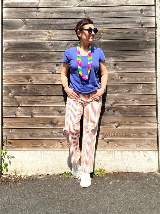 PALON pantalon droit à rayures multicolores