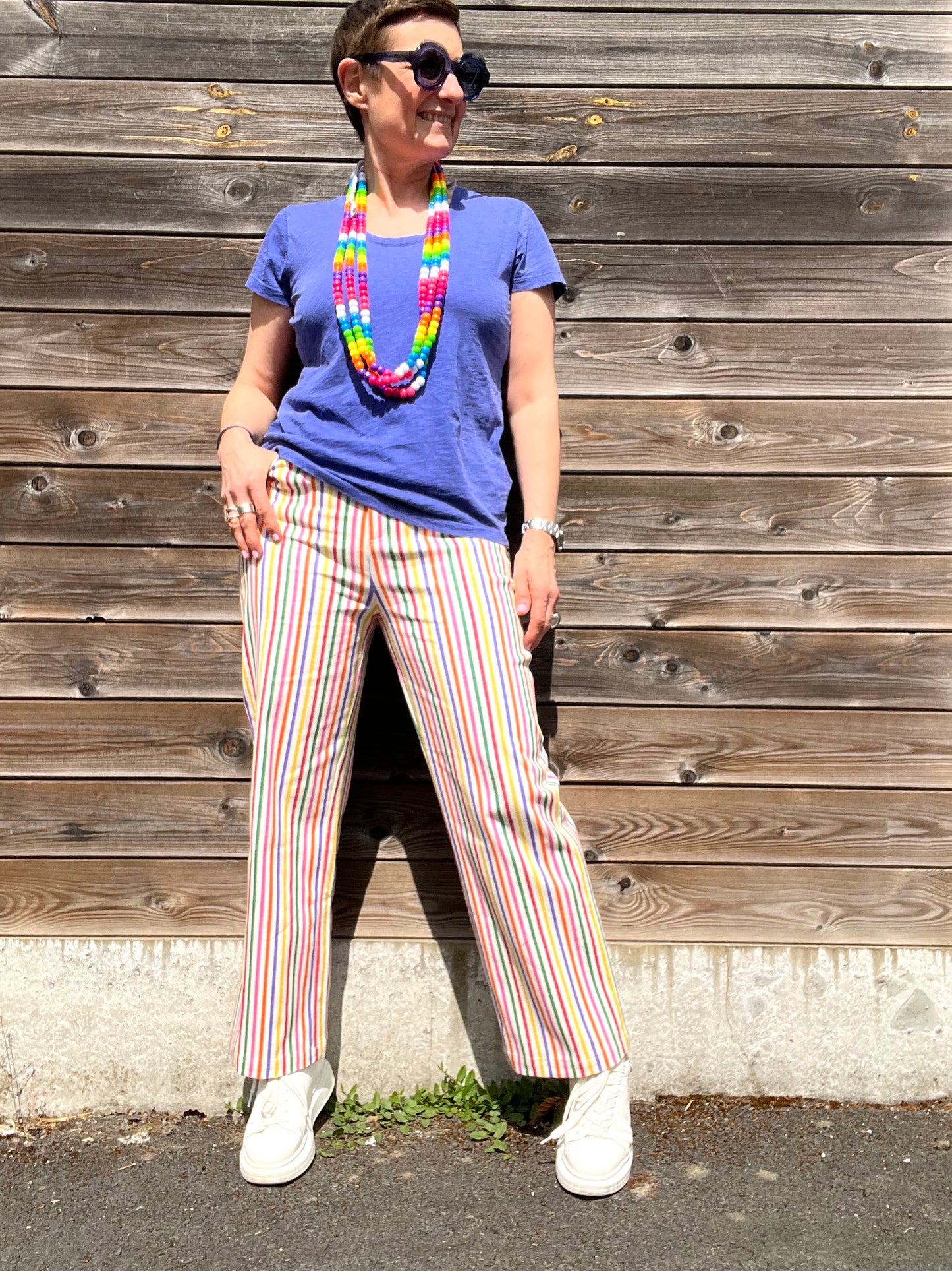 PALON pantalon droit à rayures multicolores