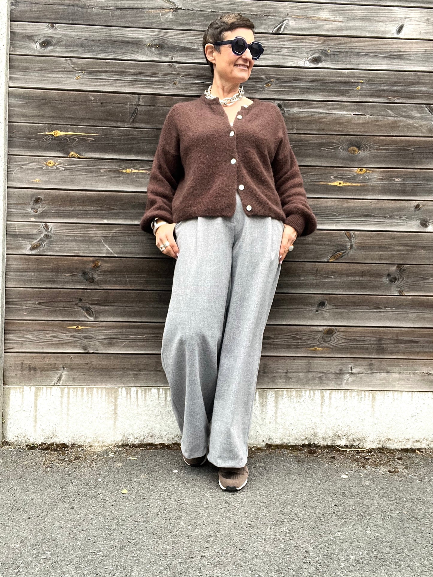 WESLEY pantalon large flanelle grey