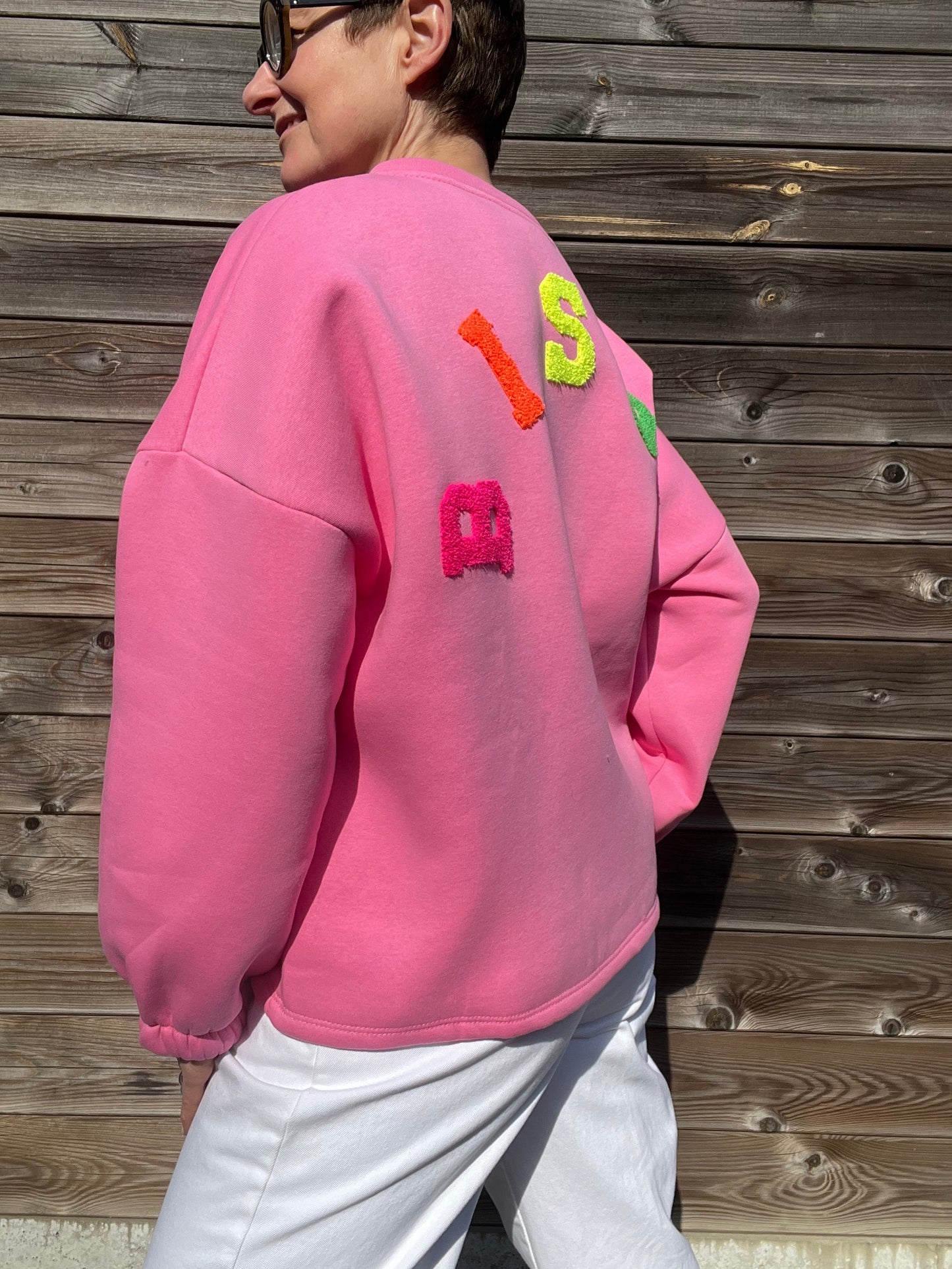 BISOU sweat brodé "BISOU" pink/multi