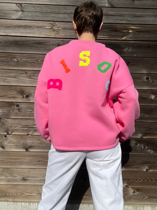 BISOU sweat brodé "BISOU" pink/multi