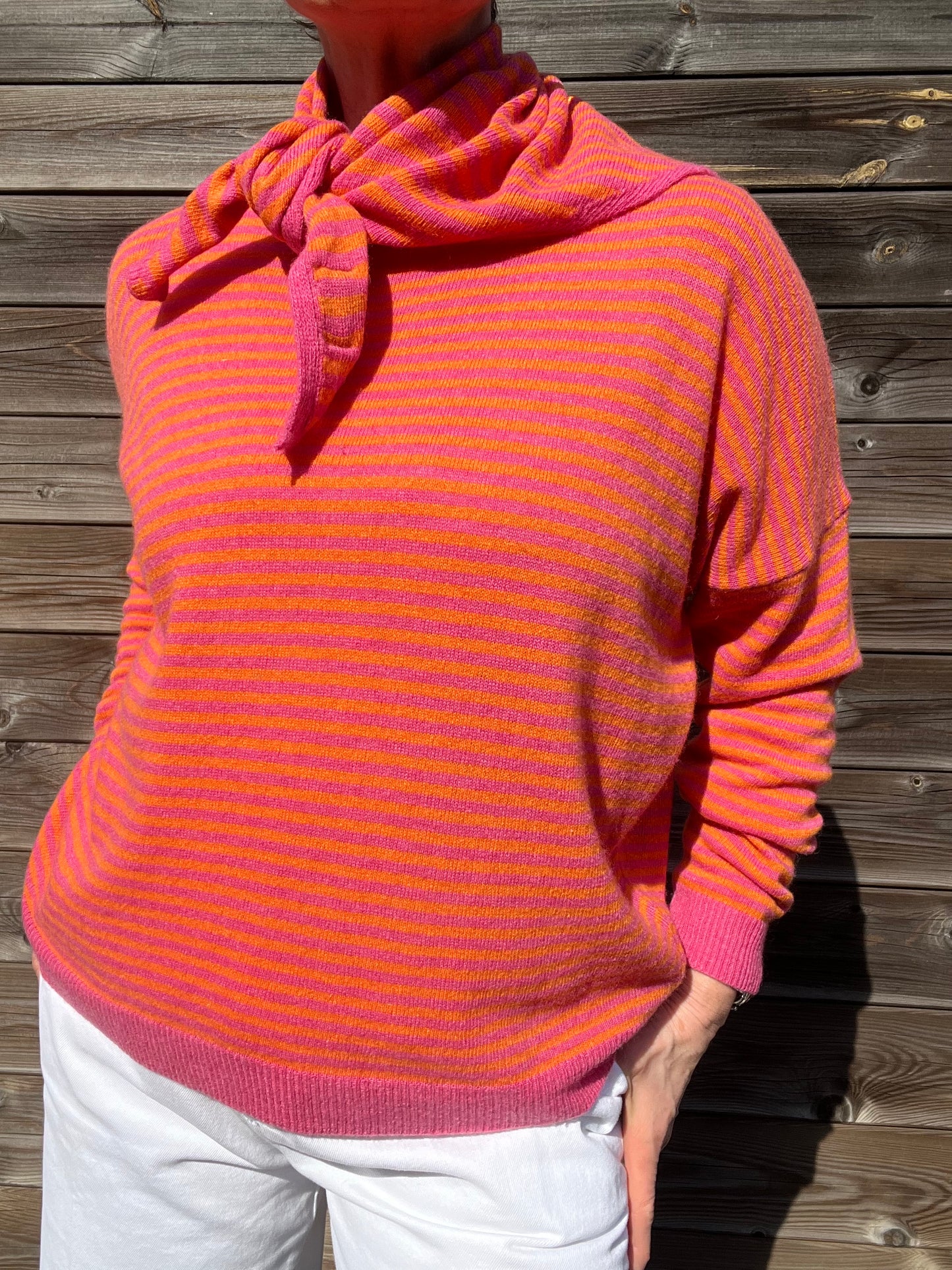 STREEPY pull rayé pink/orange
