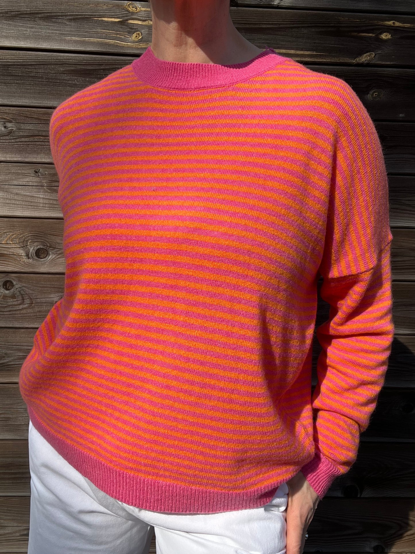 STREEPY pull rayé pink/orange