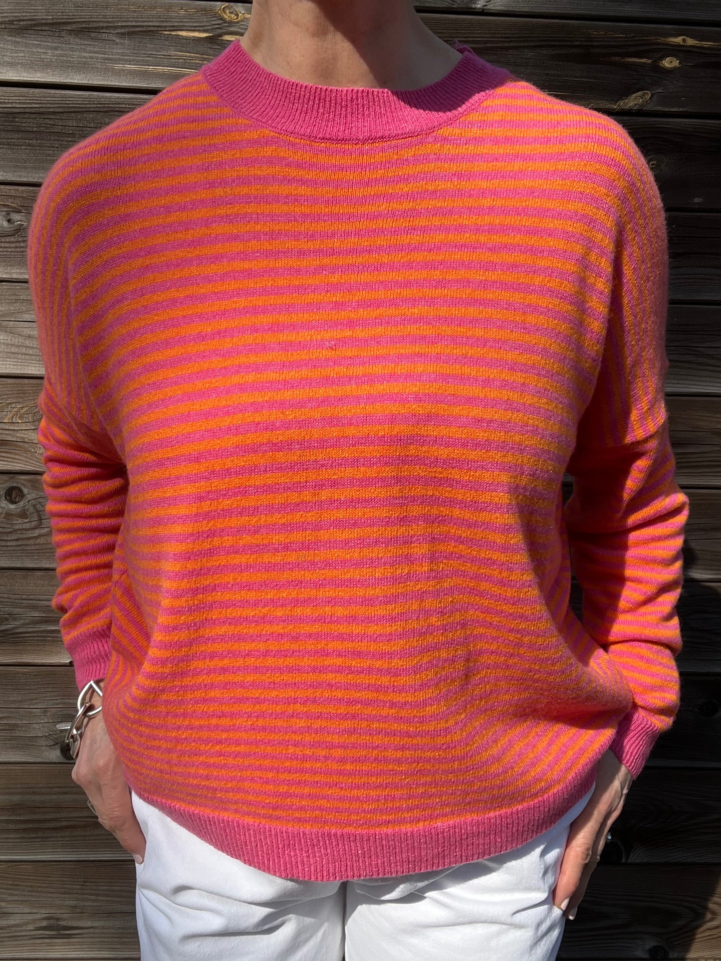 STREEPY pull rayé pink/orange