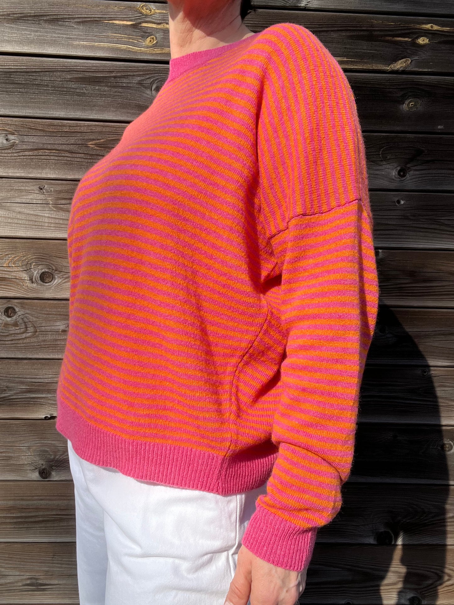 STREEPY pull rayé pink/orange