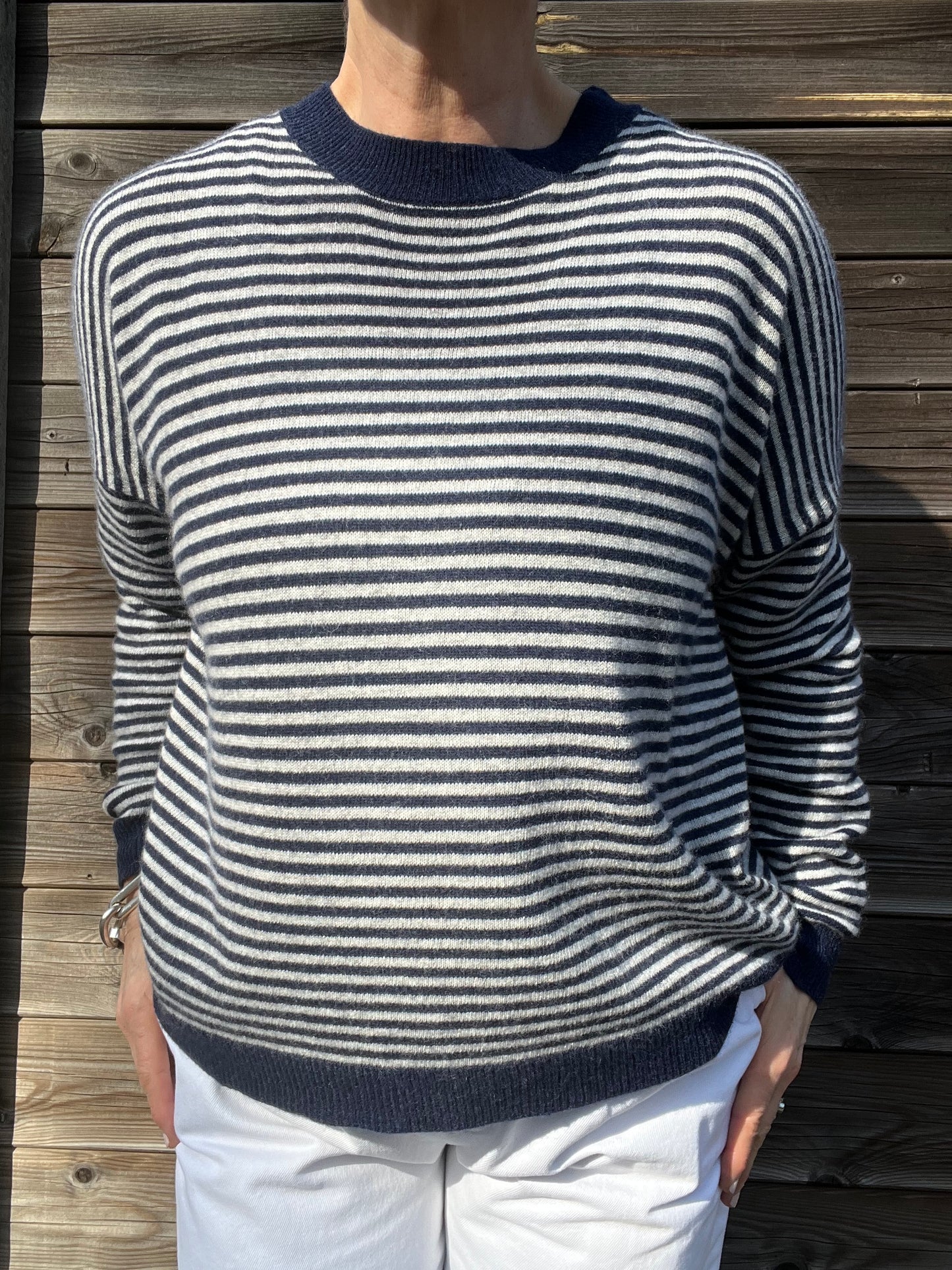 STREEPY pull rayé navy/grey