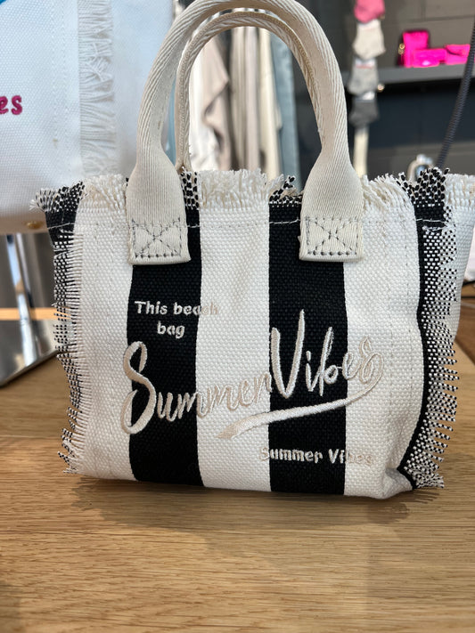 MINIBARTH cabas en canvas brodé SUMMER VIBES cream/black