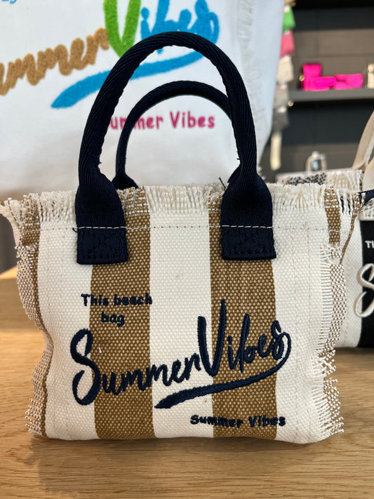 MINIBARTH cabas en canvas brodé SUMMER VIBES beige/navy