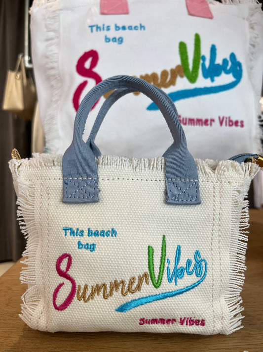 MINIBARTH cabas en canvas brodé SUMMER VIBES cream/blue